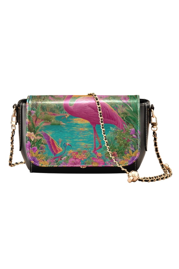 Women's PU Leather Crossbody Bag with Chain Strap Flamingo Resort Style