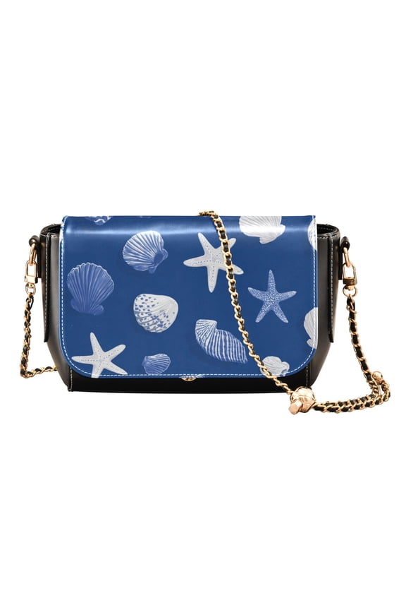 Women's PU Leather Crossbody Bag with Chain Strap Fresh Coastal Seashell Pattern