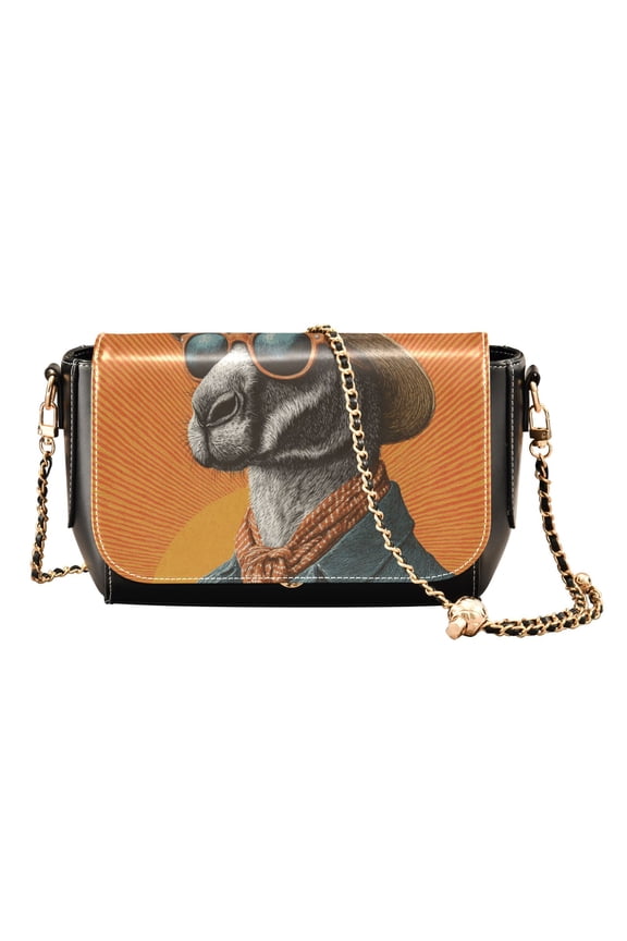 Women's PU Leather Crossbody Bag with Chain Strap Kangaroo Wearing Sunglasses