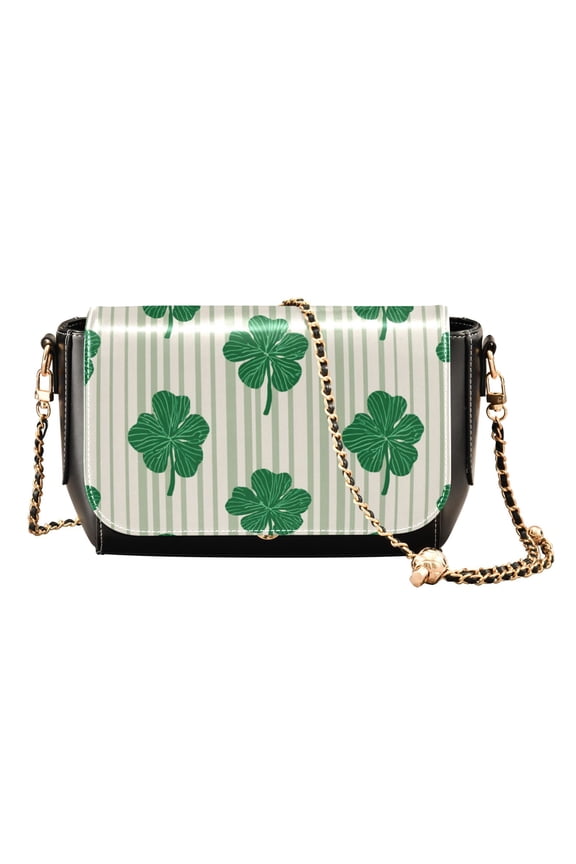 Women's PU Leather Crossbody Bag with Chain Strap Lucky Four-leaf Stripes