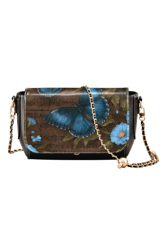 Women's PU Leather Crossbody Bag with Chain Strap Music Score and Mysterious Butterfly