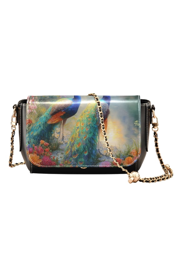 Women's PU Leather Crossbody Bag with Chain Strap Peacocks in Wonderland