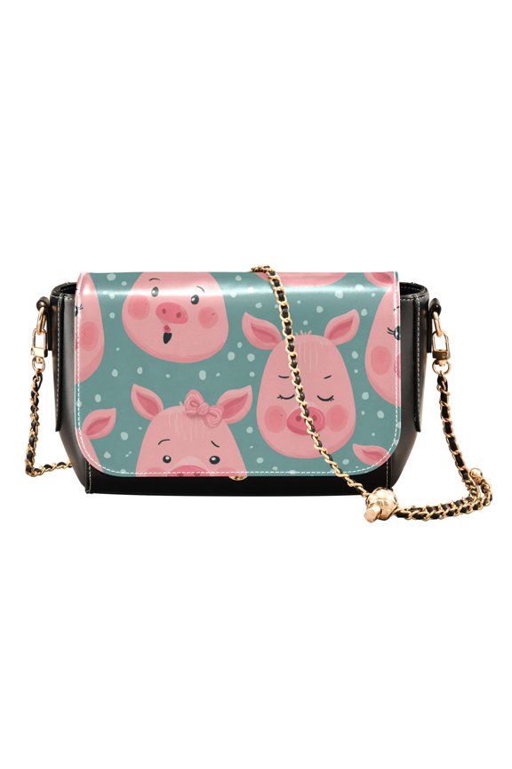 Women's PU Leather Crossbody Bag with Chain Strap Piggy Moods Pattern