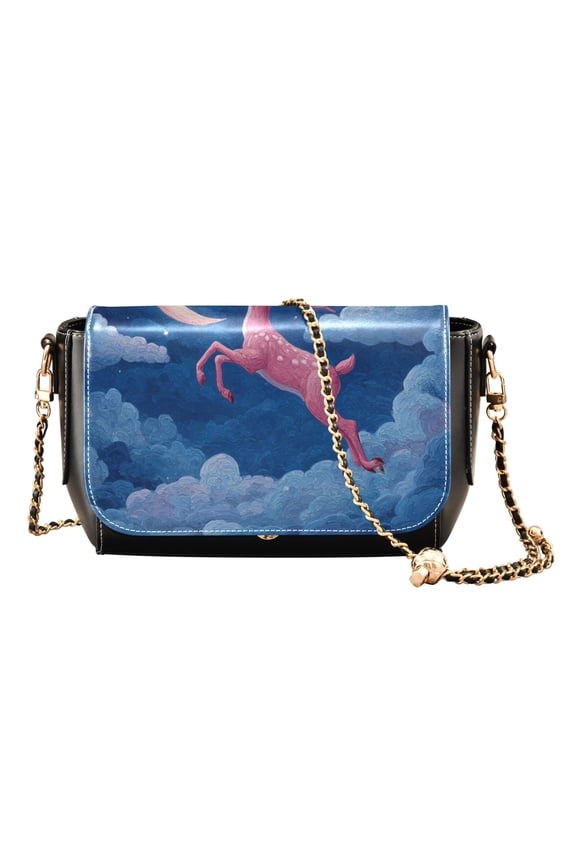Women's PU Leather Crossbody Bag with Chain Strap Pink Deer