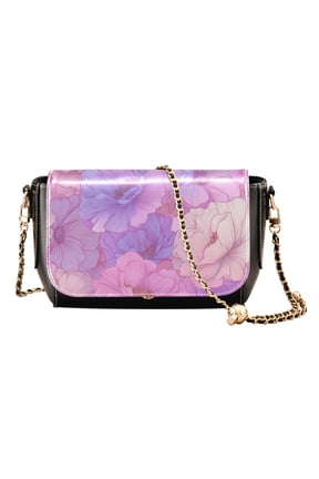Women's PU Leather Crossbody Bag with Chain Strap Pink Fantasy Flowers Pattern