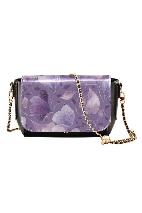 Women's PU Leather Crossbody Bag with Chain Strap Ppurple Lace-like Flowers