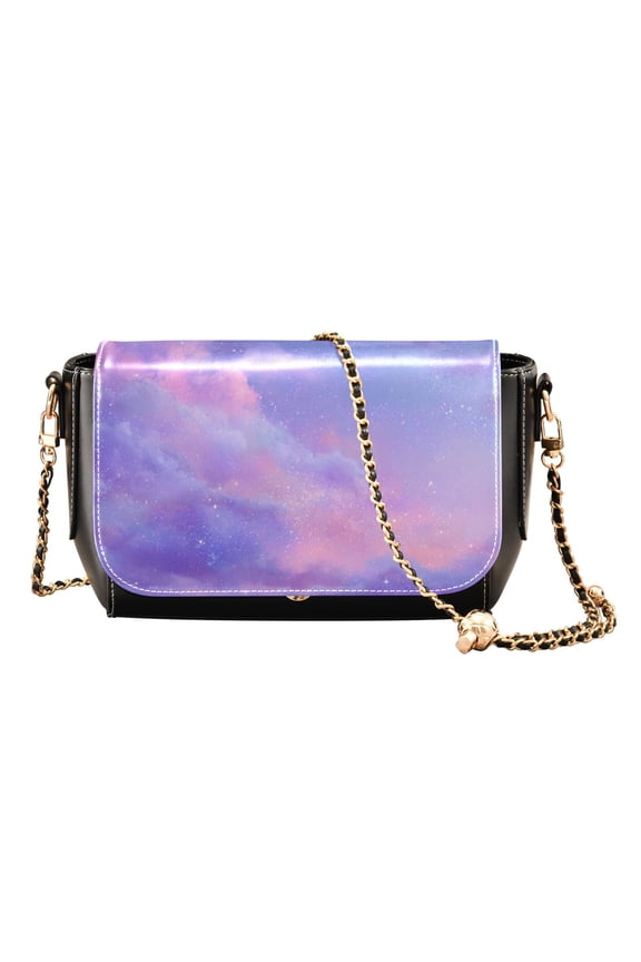 Women's PU Leather Crossbody Bag with Chain Strap Purple Pink Twilight Galaxy