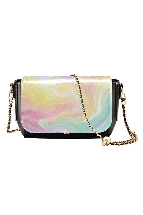 Women's PU Leather Crossbody Bag with Chain Strap Rainbow Liquid Vortex