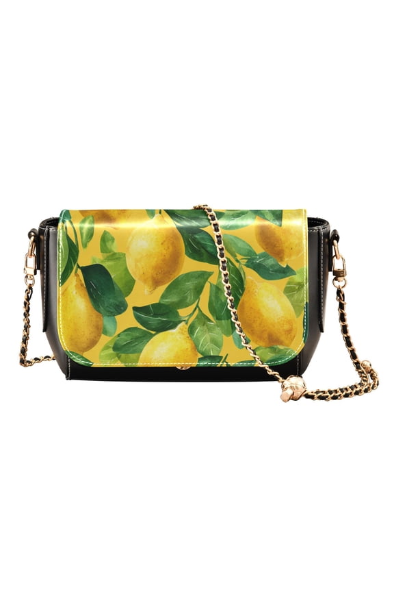 Women's PU Leather Crossbody Bag with Chain Strap Refreshing Lemons