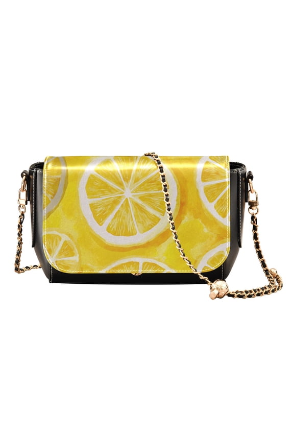 Women's PU Leather Crossbody Bag with Chain Strap Retro Lemon Slice Pattern