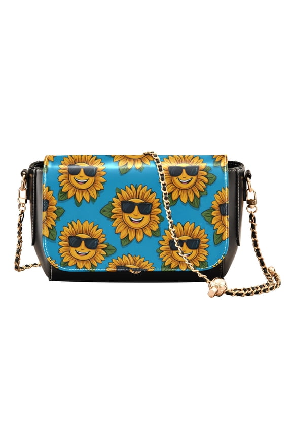 Women's PU Leather Crossbody Bag with Chain Strap Smiley Sunglasses Sunflowers
