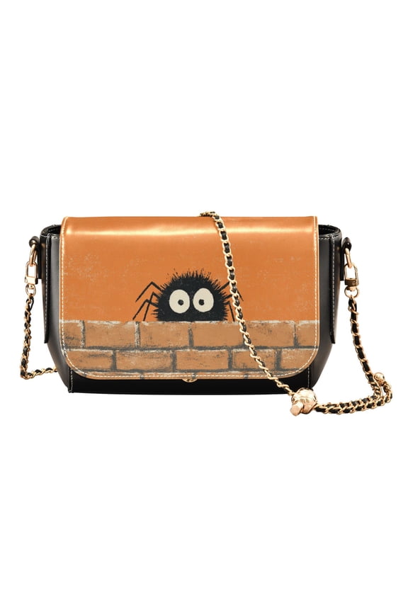 Women's PU Leather Crossbody Bag with Chain Strap Spider Doll Pattern