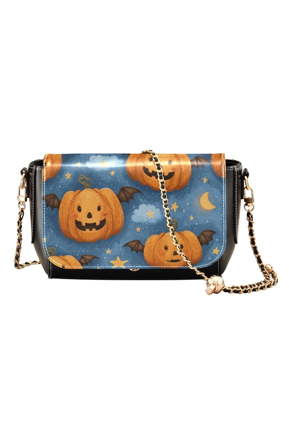 Women's PU Leather Crossbody Bag with Chain Strap Spooky Evil Pumpkin Designs