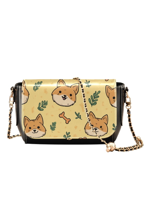Women's PU Leather Crossbody Bag with Chain Strap Sunny Shiba Buddies