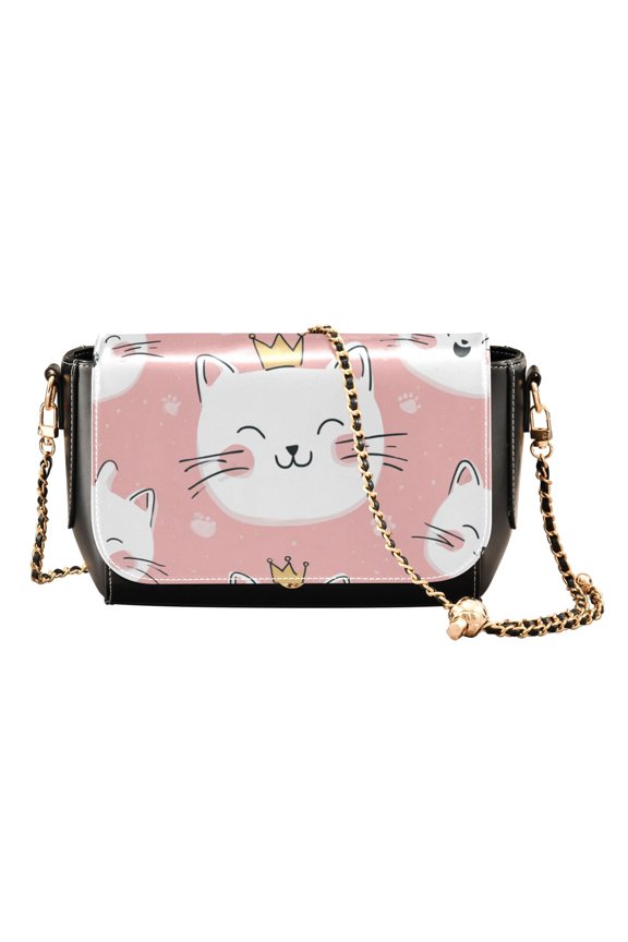 Women's PU Leather Crossbody Bag with Chain Strap Super Happy Kittens