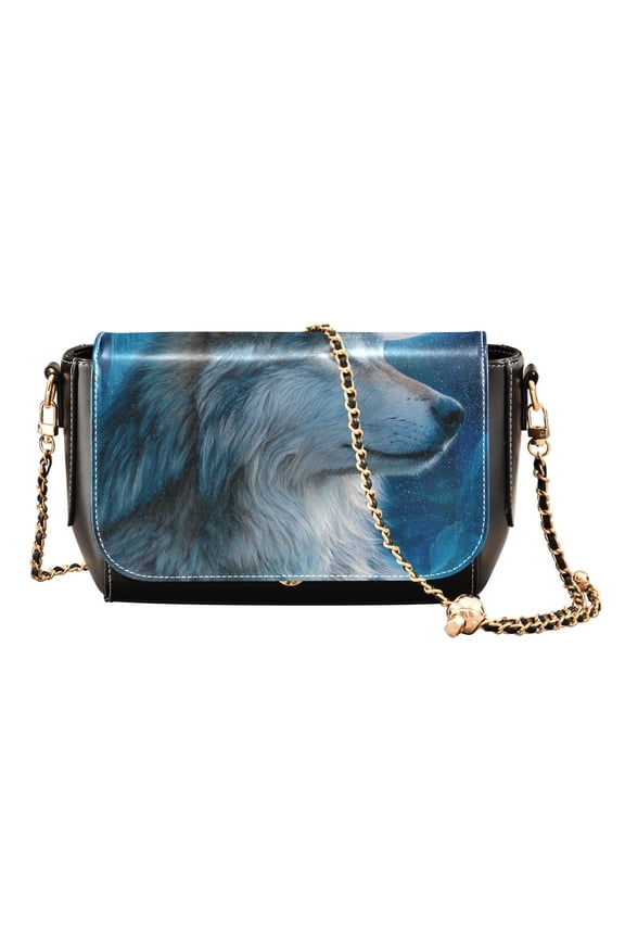 Women's PU Leather Crossbody Bag with Chain Strap The Cold-eyed Wild Wolf