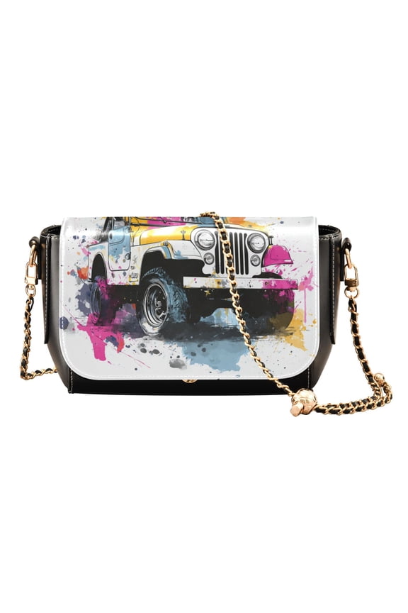 Women's PU Leather Crossbody Bag with Chain Strap Wet Watercolor Jeep Pattern