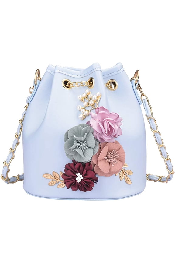 Women's PU Leather Flower Drawstring Bucket Bag Crossbody Bag Shoulder Bag Purse