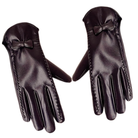 Women's PU Leather Gloves with Fleece Lining for Warmth and Stylish Fashionable Bowknot Decors Hand Gloves for Daily Use