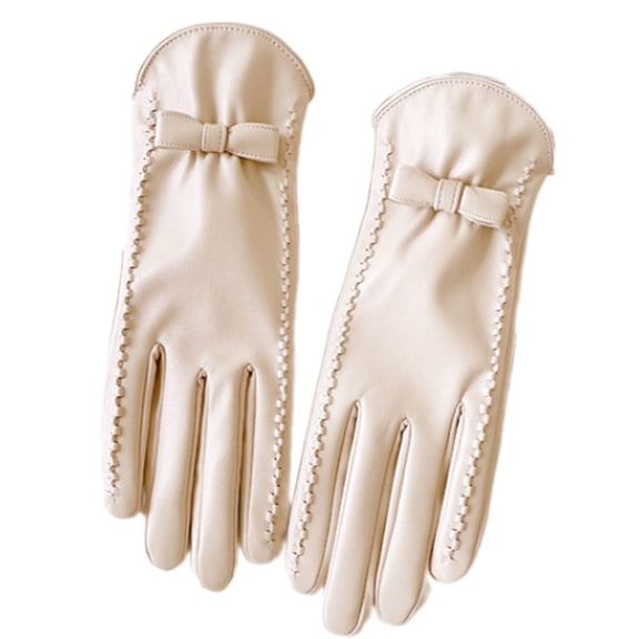 Women's PU Leather Gloves with Fleece Lining for Warmth and Stylish Fashionable Bowknot Decors Hand Gloves for Daily Use
