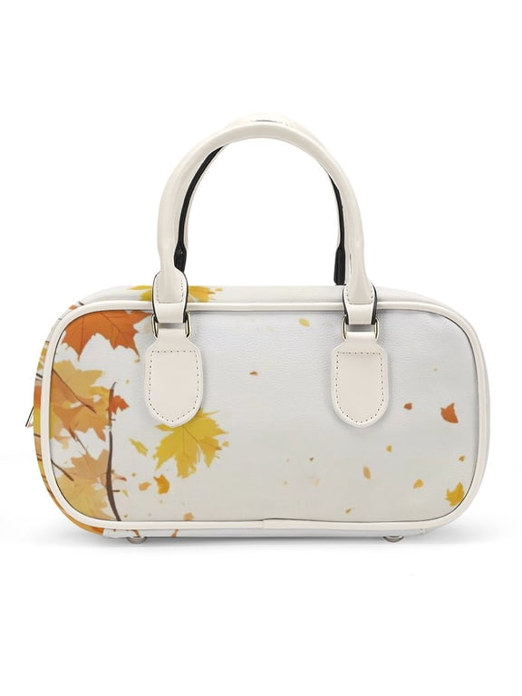 Women’s PU Leather Handbag, Structured Top Handle Bag with Zipper Closure, Fashion Casual Tote Purse, Fall Drift Pattern
