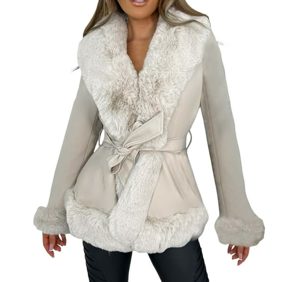 Women's PU Leather Jacket Fashionable Large Collar Waist Tie Outerwear Winter Coat Stylish Leather Motorcycle Jacket