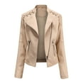 thumbnail image 1 of Women's PU Leather Motorcycle Jacket Slim Fit Coat Short Biker Jacket, 1 of 4