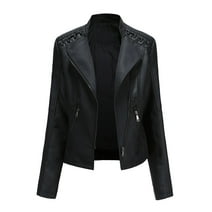 Women's PU Leather Motorcycle Jacket Slim Fit Coat Short Biker Jacket