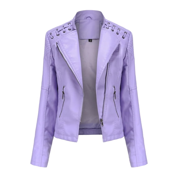 Women's PU Leather Motorcycle Jacket Slim Fit Coat Short Biker Jacket