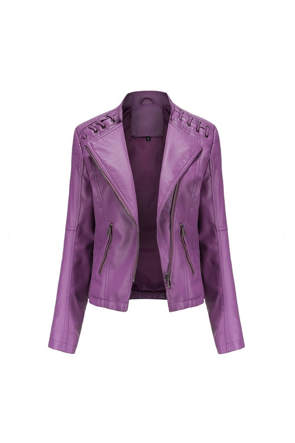 Women's PU Leather Motorcycle Jacket Slim Fit Coat Short Biker Jacket