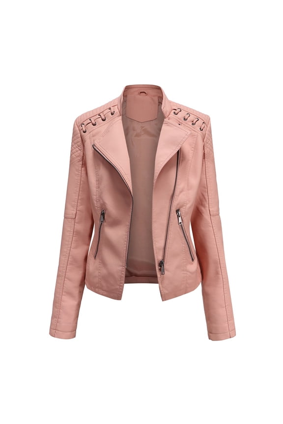 Women's PU Leather Motorcycle Jacket Slim Fit Coat Short Biker Jacket