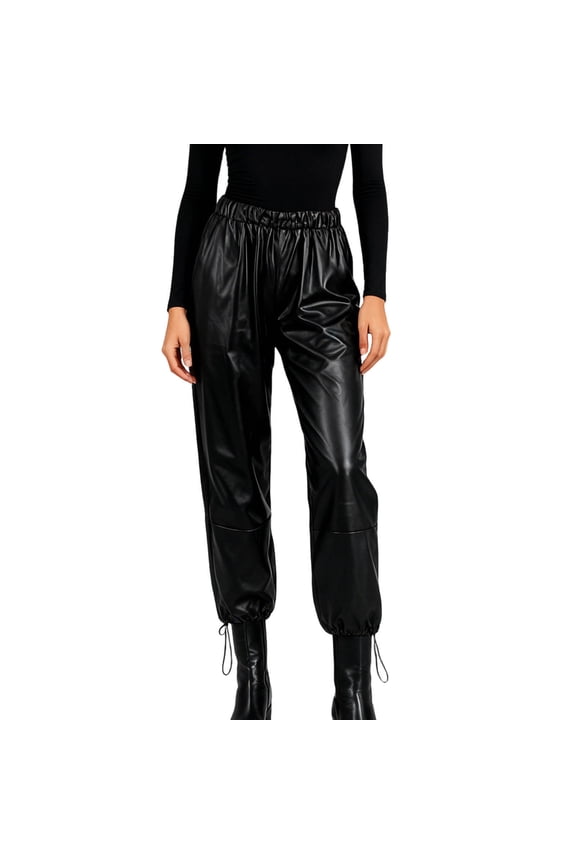 Women's PU Leather Pants Fashion Elastic Waist Ankle Pants Trousers 2026 Trendy Workout Pant