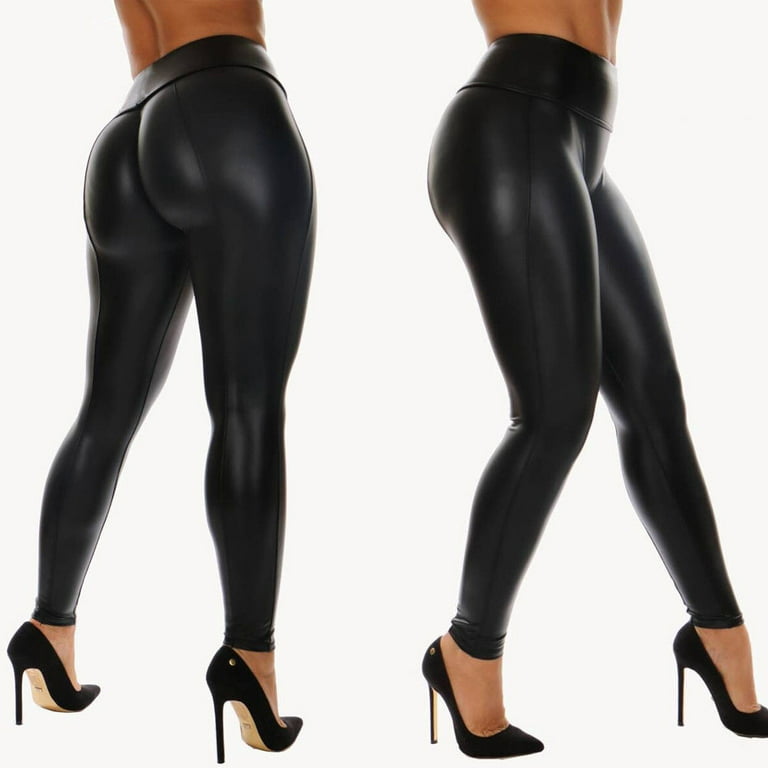 Women's PU Leather Pants Long Leggings Shiny Slim Solid Pencil Trousers  Casual Stretch Skinny Sexy Black Capris Fashion 
