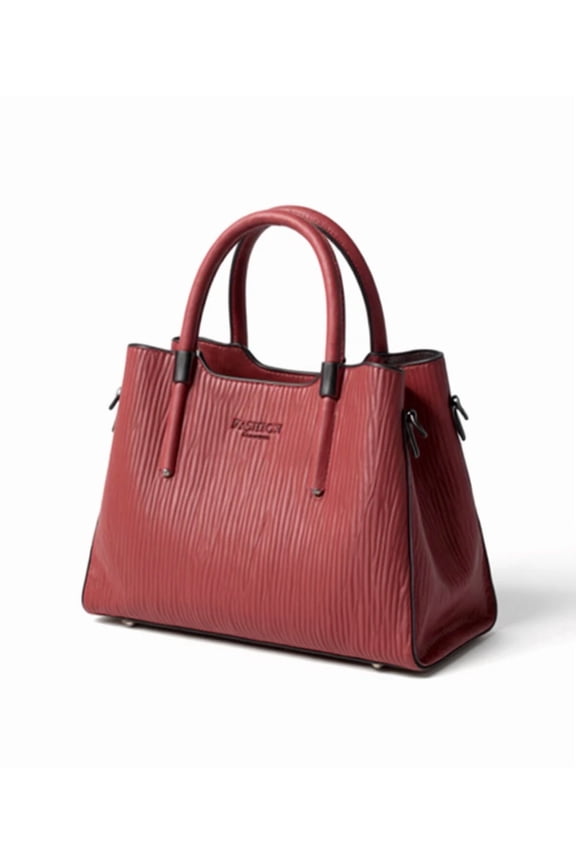 Women’s PU Leather Ribbed Tote Handbag with Top Handles and Crossbody Strap, Multiple Colors, 29cm