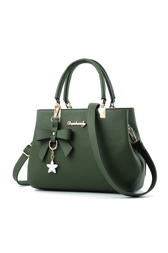 Women's PU Leather Satchel Bag, Cute Bow Top Handle Shoulder Tote, Green, 1pc