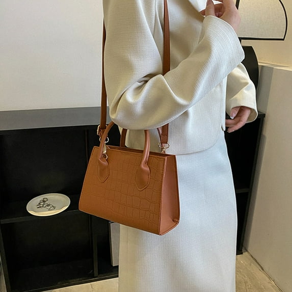 Women's PU Leather Shoulder Bag 22.5x16x9.5cm, Adjustable Strap Handbag Messenger Tote, Casual Versatile Purse in Black White Khaki Brown