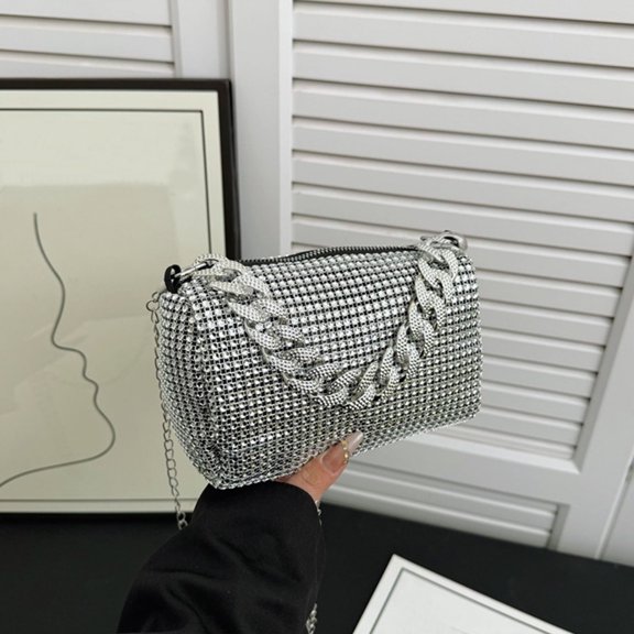 Women's PU Leather Shoulder Bag | Silver & Black Handbag Crossbody Purse | 17x11x8cm Lightweight Versatile Tote – Adjustable Strap, Sleek Fashion, Fits Phone Wallet Keys, For Work Travel Casual