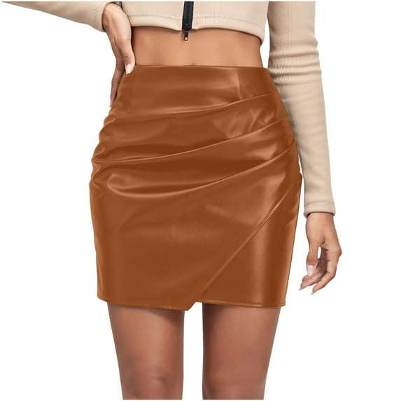 Clearance Women's PU Leather Skirt with Slit High Waisted Fitted Short Mini Skirt Bodycon Pencil Skirts for Night Club