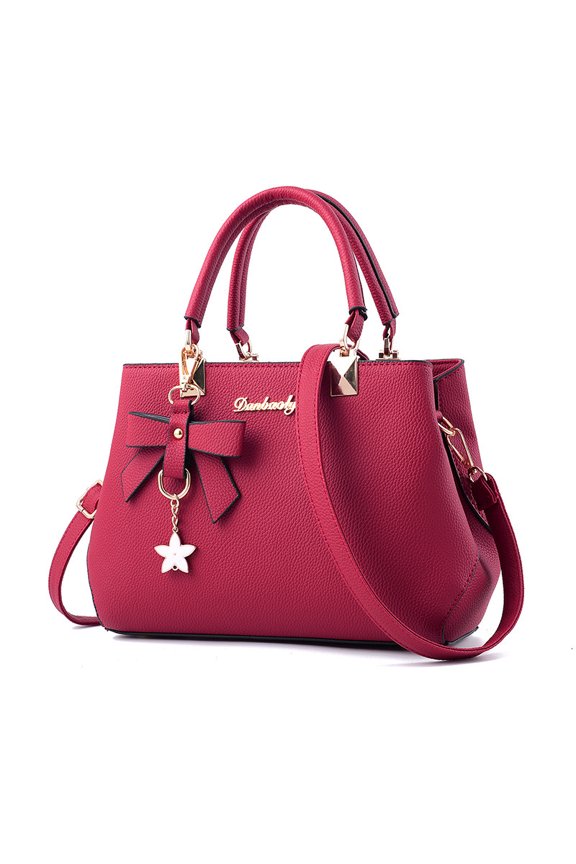 Women's PU Leather Solid Print Bow Tote Crossbody Handbag