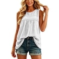 thumbnail image 1 of Women's Summer Tops Boho Tank Tops Crewneck Sleeveless Shirts Casual Flowy Lace Swiss Dots Blouses Trendy Clothing, 1 of 6