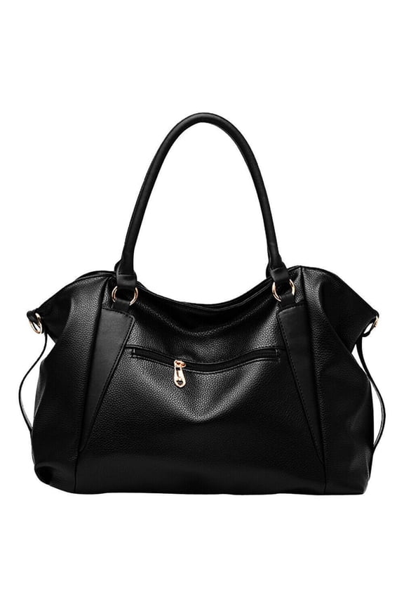 Women's PU Leather Tote Bag - Soft Crossbody Shoulder Purse with Adjustable Strap, Black