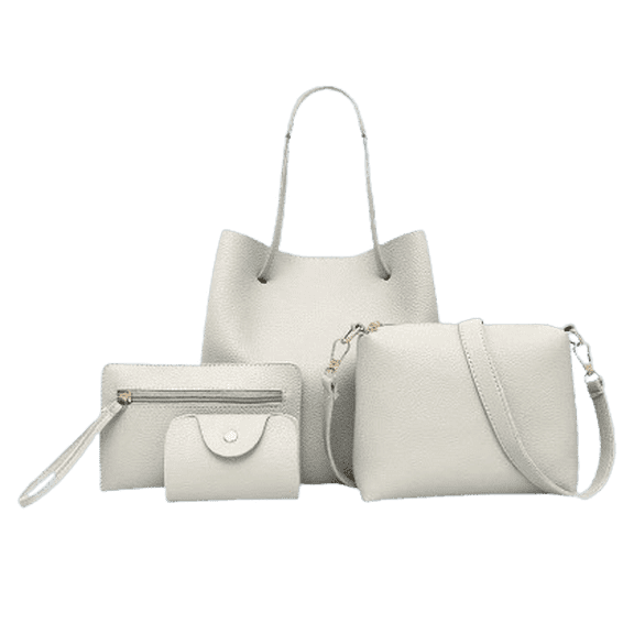 Women's PU Leather Tote Set, 4-Piece, Cream