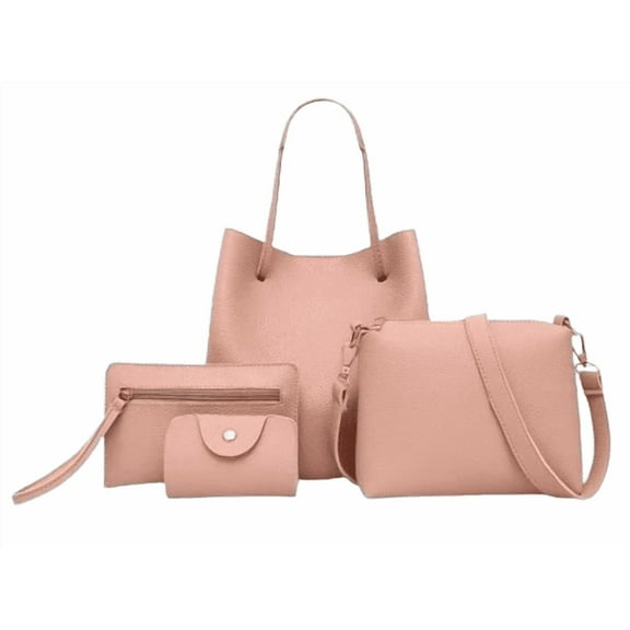 Women's PU Leather Tote Set, 4-Piece, Pink