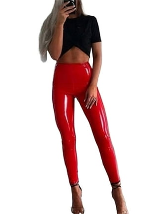 Alvivi Women's Leather PVC Suspender Leggings Latex Stretchy High Waist  Bottomless Pants Black 4XL 