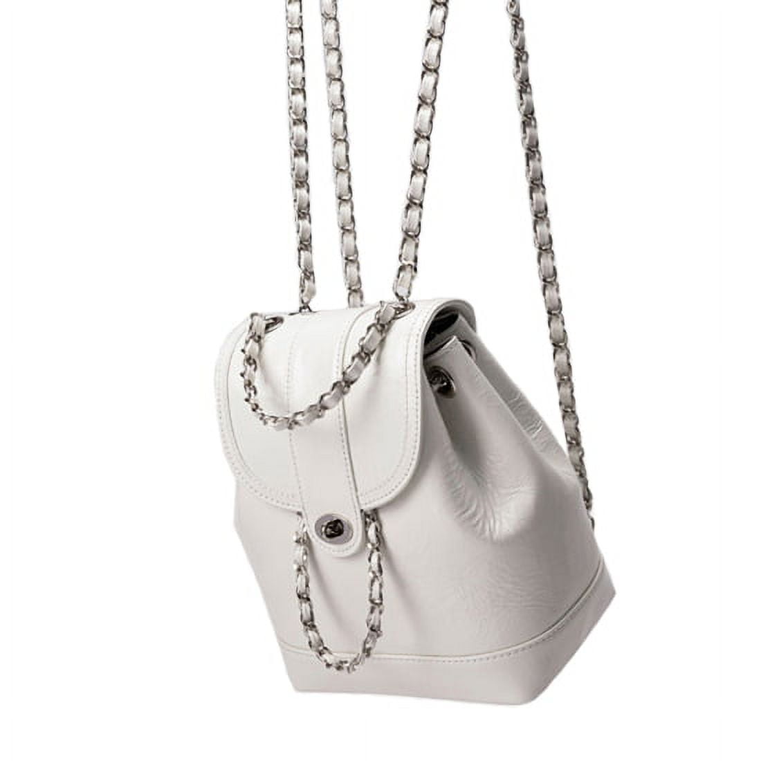 Women s PU Leather backpack Simple Chain Bucket School Bag Travel Bag Beige
