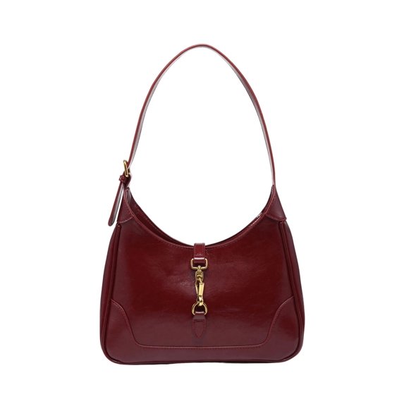 Women's PU leather buckle zipper shoulder bag with adjustable shoulder strap, vintage handbag