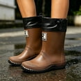 thumbnail image 1 of Women's PVC Mid Calf Drawstring Rain Boots Non Slip Deep Tread Sole Gardening Shoes Solid Color for Backyard Planting Rainy Field Trips Brown 40, 1 of 7