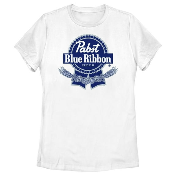 Women's Pabst Hops Blue Ribbon Logo  Graphic Tee White 2X Large