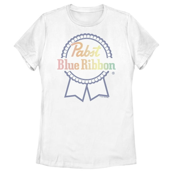 Women's Pabst Rainbow Blue Ribbon Logo  Graphic Tee White 2X Large