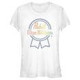 thumbnail image 1 of Junior's Pabst Rainbow Blue Ribbon Logo Graphic Tee White Large, 1 of 3